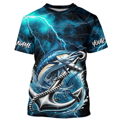 Maxcorners Blue Thunder Lightning Anchor Custom Nautical Marlin Saltwater Fishing T-Shirts For Men MT2108