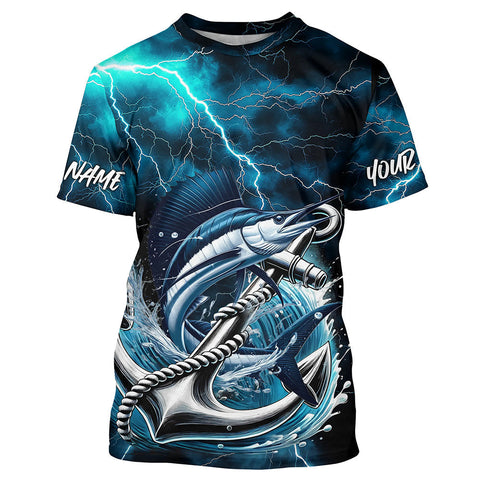 Maxcorners Blue Thunder Lightning Anchor Custom Nautical Sailfish Saltwater Fishing T-Shirts For Men MT2108