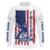 Maxcorners Personalized Skull Fisherman American Flag Long Sleeve Fishing Shirts, Patriotic Fishing Gifts LM0501
