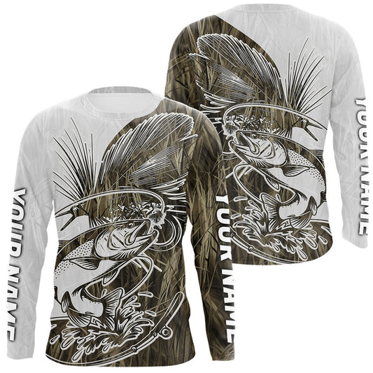 Maxcorners Custom Trout Fly Fishing Camo Long Sleeve Fishing Shirts, Fly Bait Trout Flyfishing Shirt 
 LM0201