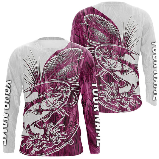 Maxcorners Custom Trout Fly Fishing Pink Camo Long Sleeve Fishing Shirts, Fly Bait Trout Flyfishing Shirt
 LM0201