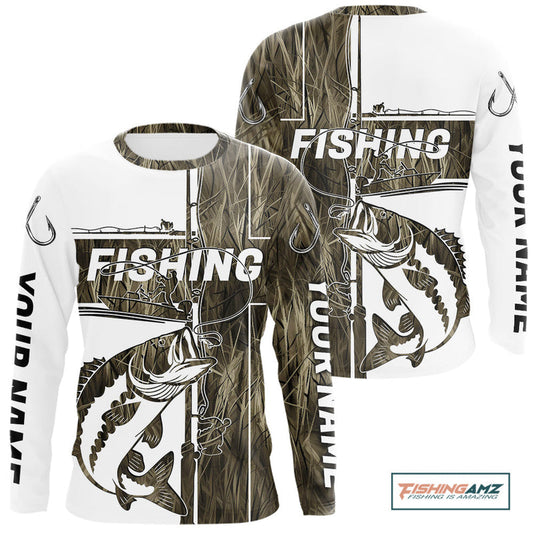 Maxcorners Custom Grass Camo Cross Faith Largemouth Bass Long Sleeve Tournament Fishing Shirts LM0201