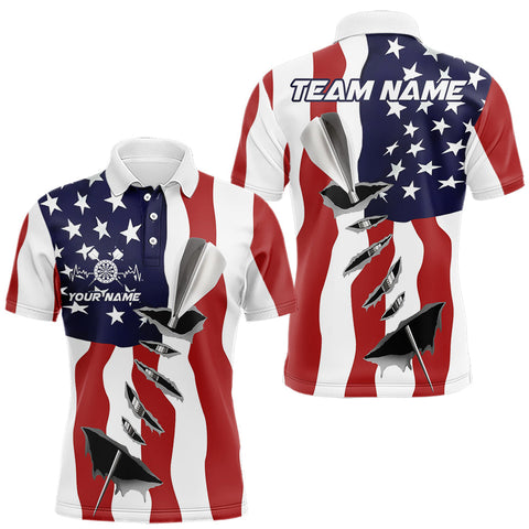 Maxcorners Custom Patriotic US Flag Silver Dart Steel Tip Dart Men Polo Shirt, Dart Team Jerseys TU1609