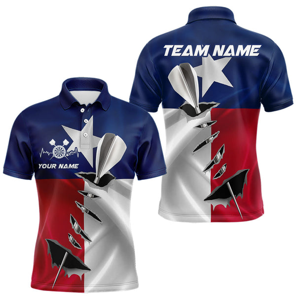 Maxcorners Custom Texas Flag Silver Dart Steel Tip Dart Men Polo Shirt, Texas Dart Team Jerseys LM1809