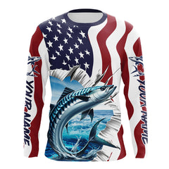 Maxcorners Custom American Flag King Mackerel Long Sleeve Fishing Shirts, Patriotic Kingfish Fishing Jerseys LM2408