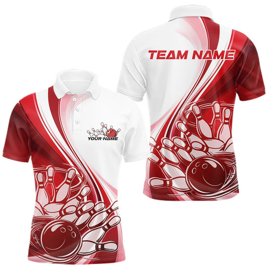 Maxcorners Custom White And Red Classic Retro Style Men Polo Bowling Tournament Shirt LM1904