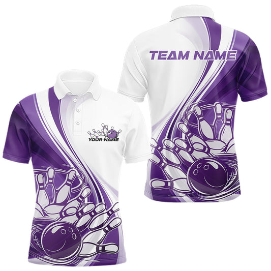 Maxcorners Custom White And Purple Classic Retro Style Men Polo Bowling Tournament Shirt LM1904