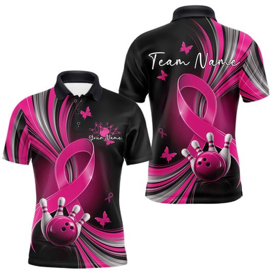 Maxcorners Custom Pink Ribbon Breast Cancer Awareness Bowling Hawaiian Shirt For Men And Women, Hope Bowling Shirt LM2704
