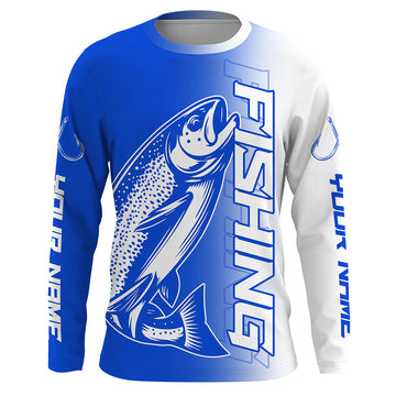 Maxcorners Custom Trout Fishing Long Sleeve Tournament Shirts, Lake Trout Fishing Jerseys Fishing Gifts | Blue LM2408