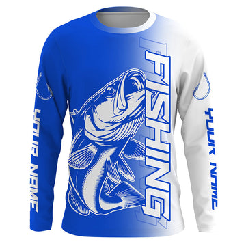 Maxcorners Custom Bass Fishing Long Sleeve Tournament Shirts, Bass Fishing Jerseys Fishing Gifts | Blue LM0201