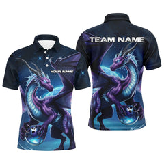 Maxcorners Custom Black And Blue Flame Dragon Bowling Jerseys, Dragon Men Bowling Team Polo Shirts LM2404