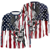 Maxcorners American Flag Custom Skull Long Sleeve Fishing Shirts, Patriotic Personalized Fishing Jersey MT2108