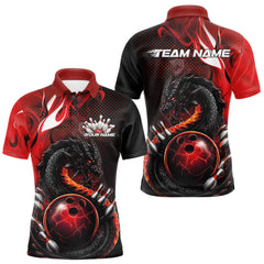Maxcorners Custom Black And Red Dragon Bowling Jerseys, Dragon Bowling Team Men Polo Shirt