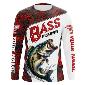Maxcorners Custom Red Camo Bass Fishing Jerseys, Bass Fishing Long Sleeve Tournament Shirts Fishing Gifts LM0201