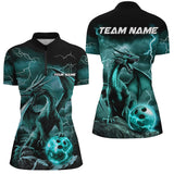 Maxcorners Black And Blue Thunder Lightning Custom Dragon Ladies Bowling Team Shirts, Bowling Uniform