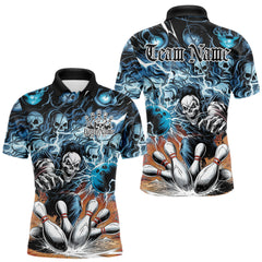 Maxcorners Custom Rock Style Skull Bowling Polo Shirts For Men, Funny Skeleton Bowlers Outfit LM233