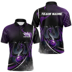 Maxcorners Custom Purple Dragon Bowling Jerseys, Mystical Bowling Team Uniform Polo Shirts For Men LM2707