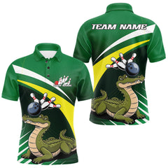 Maxcorners Custom Funny Green Alligator Bowling Polo Shirt For Men, Bowling League Shirt For Team TU2309