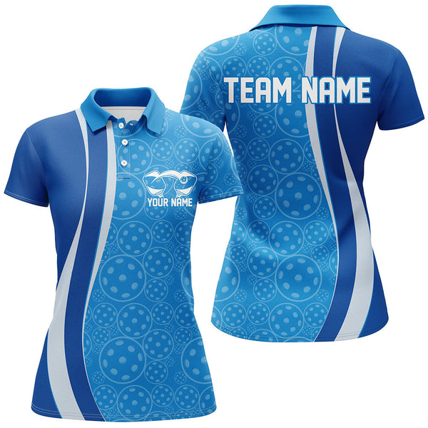 Maxcorners Custom Blue Pickleball Pattern Polo Shirts For Men, Pickleball Tournament Team Shirt