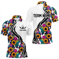 Maxcorners Custom Sunflower Bowling Polo Shirts For Men, Sunflower Bowling Team Shirts