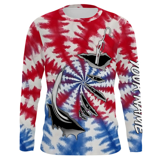 Maxcorners Custom Fish Hook American Flag Tie Dye Camo Long Sleeve Fishing Shirts, Patriotic Fishing Jerseys LM0201