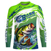 Maxcorners Custom Bass Fishing Jersey, Bass Long Sleeve Uv Protection Fishing Shirts | Green LM0201