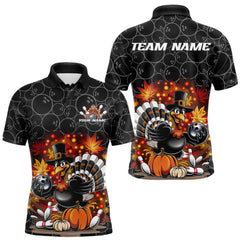 Maxcorners Custom Funny Thanksgiving Turkey Bowling Men Polo Shirts, Autumn Bowling Shirt LM2608