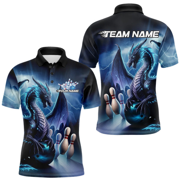 Maxcorners Custom Purple Thunder Lightning Dragon Bowling Polo Shirts For Men, Bowling Team Uniform LM233