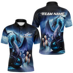 Maxcorners Custom Purple Thunder Lightning Dragon Bowling Polo Shirts For Men, Bowling Team Uniform LM233