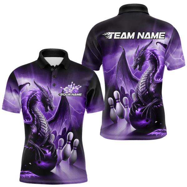 Maxcorners Custom Red Thunder Lightning Dragon Bowling Polo Shirts For Men, Bowling Team Uniform LM233