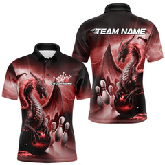 Maxcorners Custom Turquoise Blue Thunder Lightning Dragon Bowling Polo Shirts For Men, Team Uniform LM233