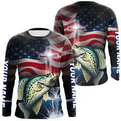Maxcorners Custom Patrotic Crappie Long Sleeve Fishing Shirts, Faith Crappie Fishing Shirt  LM0607