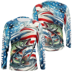 Maxcorners Custom Patriotic Amercian Flag Pike Long Sleeve Tournament Fishing Shirts LM0607