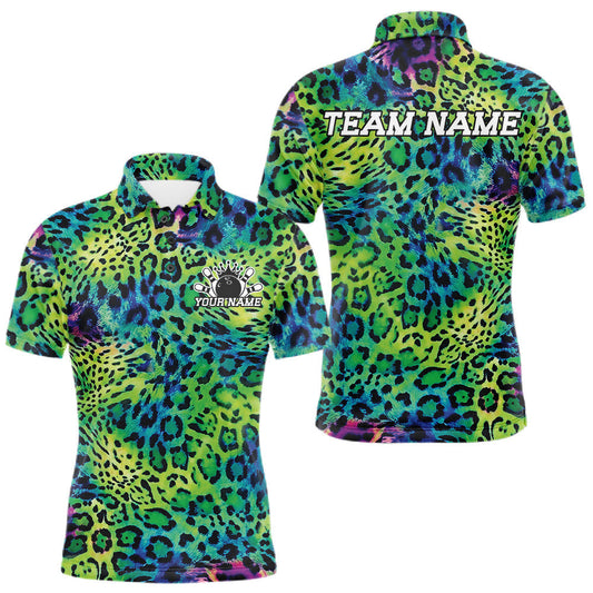 Maxcorners Custom Colorful Cheetah Leopard Print Pattern, Zebra Bowling Shirts For Men, Women And Kid, Bowler Outfit | Blue Green LM2405