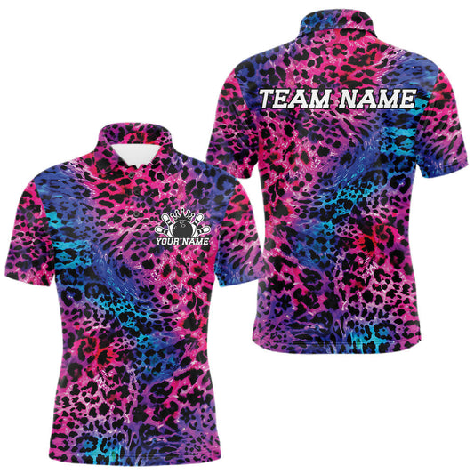 Maxcorners Custom Colorful Cheetah Leopard Print Pattern, Zebra Bowling Shirts For Men, Women And Kid, Bowler Outfit | Blue Pink LM2405