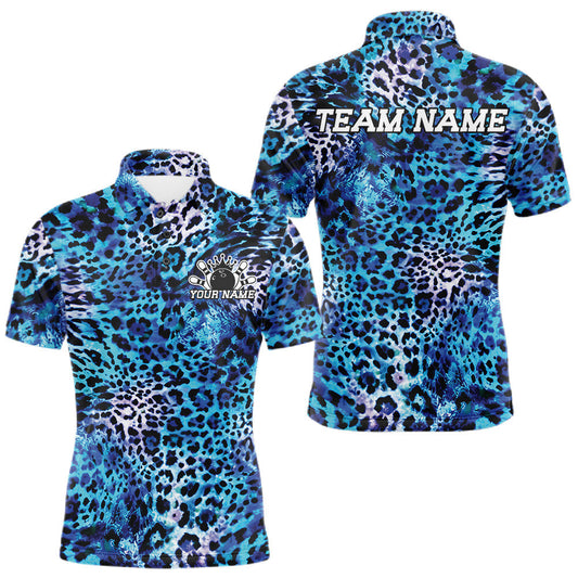 Maxcorners Custom Colorful Cheetah Leopard Print Pattern, Zebra Bowling Shirts For Men, Women And Kid, Bowler Outfit | Blue LM2405