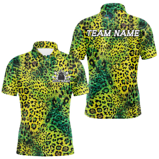 Maxcorners Custom Colorful Cheetah Leopard Print Pattern, Zebra Bowling Shirts For Men, Women And Kid, Bowler Outfit | Green Yellow LM2405