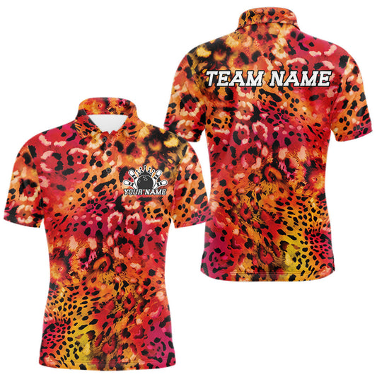 Maxcorners Custom Colorful Cheetah Leopard Print Pattern, Zebra Bowling Shirts For Men, Women And Kid, Bowler Outfit | Red Orange LM2405