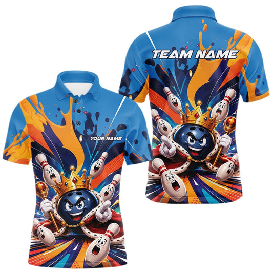Maxcorners Custom Colorful Funny Bowling Men Polo Shirt With Crowned Bowling Ball King LM2806
