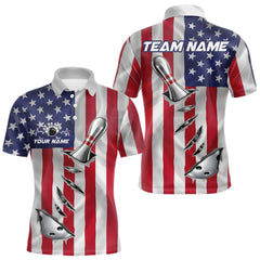 Maxcorners Custom US Flag Silver Bowling Ball And Pin Patriotic Bowling Shirts For Men Team Jerseys LM2901
