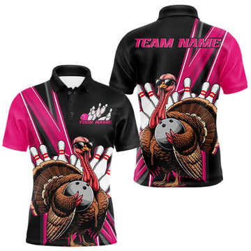 Maxcorners Black And Pink Custom Funny Turkey Bowling Men Shirts, Bowling League Team Shirt LM2602