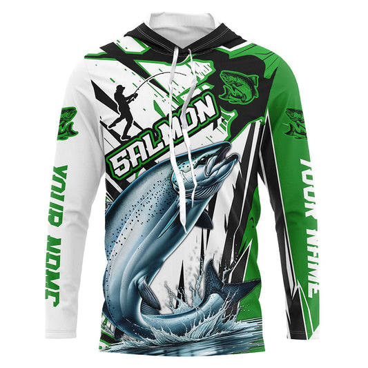 Maxcorners Chinook Salmon Custom Long Sleeve Performance Fishing Shirts, Salmon Fishing Jerseys | Green LM0201