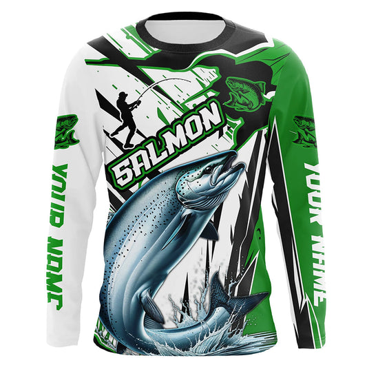 Maxcorners Chinook Salmon Custom Long Sleeve Performance Fishing Shirts, Salmon Fishing Jerseys | Green LM0201