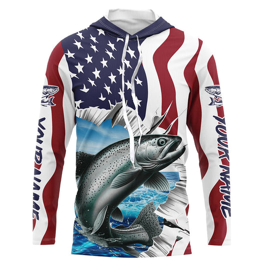 Maxcorners Custom American Flag Chinook Salmon Fishing Long Sleeve Shirts, Patriotic Salmon Fishing Jerseys LM0201