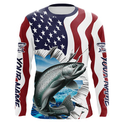 Maxcorners Custom American Flag Chinook Salmon Fishing Long Sleeve Shirts, Patriotic Salmon Fishing Jerseys LM2408