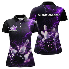 Maxcorners Custom Black And Purple Thunder Lightning Bowling Tournament Polo Shirts For Men