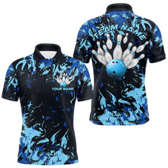 Maxcorners Custom Blue Camo Men Bowling League Shirt, Bowlers Jerseys Bowling Tournament Outfit LM2901