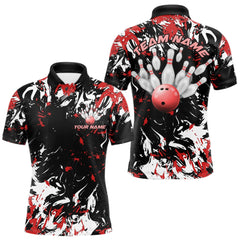 Maxcorners Custom Black, Red And White Camo Men Bowling League Shirt, Bowlers Jerseys Outfits LM2901