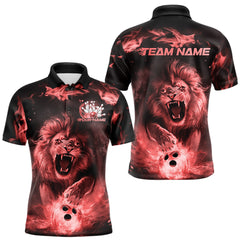Maxcorners Custom Red Flame Lion Bowling Polo Shirts For Men, Bowling League Shirt Team Uniform LM253