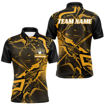 Maxcorners Custom Black And Yellow Lightning Crack Modern Bowling Team Polo Shirt For Men And Women LM2603